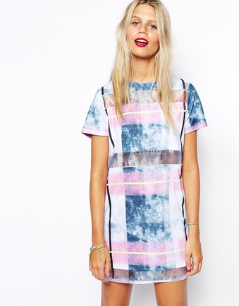 T-Shirt Dress with Marble Check Panel