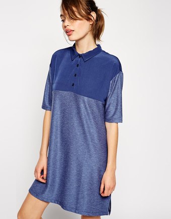 Shirt Dress with Woven Panel