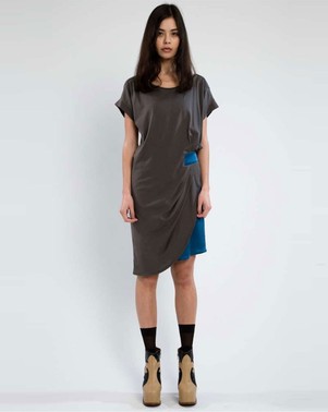 Draped Tee Dress - Charcoal / Petrol