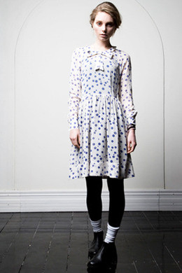 ANNE BOW DRESS, BLUE SPOT