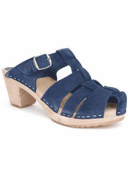 high plaited sandals, blue suede